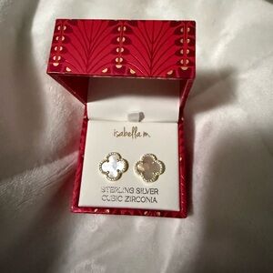 Gold & White Clover Stud Earrings